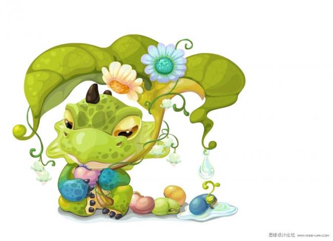 Flash繪制小龍與花插畫場景