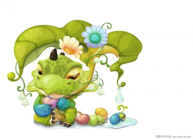 Flash繪制小龍與花插畫場景