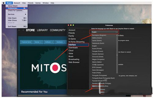 mac版steam無法設置中文 steam更新后中文設置無效解決方法1
