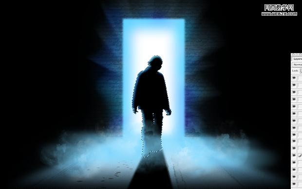 ps合成教程:走進(jìn)神秘發(fā)光之門的男孩-webjx.com