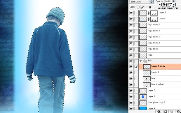 ps合成教程:走進(jìn)神秘發(fā)光之門的男孩-webjx.com