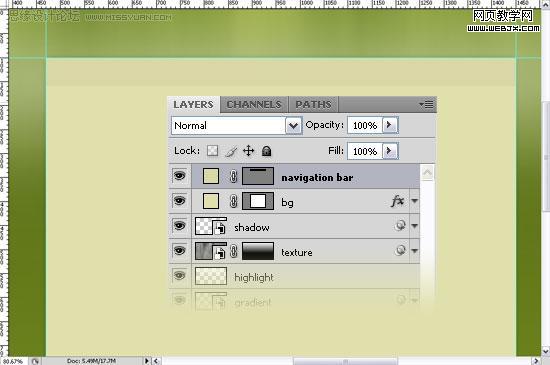 ps教程:用photoshop制作綠色調網站首頁模板-www.webjx.com