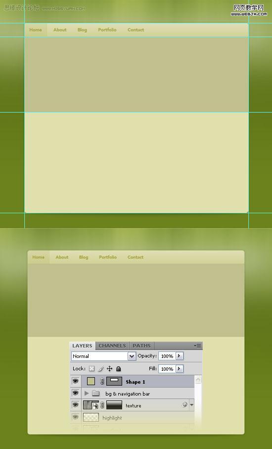 ps教程:用photoshop制作綠色調網站首頁模板-www.webjx.com