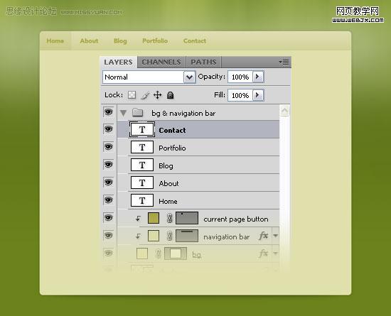 ps教程:用photoshop制作綠色調網站首頁模板-www.webjx.com