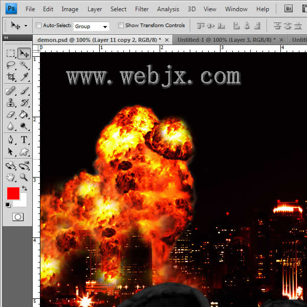 photoshop照片合成:惡魔炸毀城市特效_網頁設計