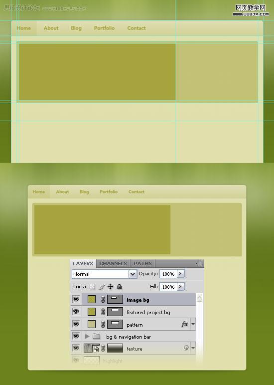 ps教程:用photoshop制作綠色調網站首頁模板-www.webjx.com
