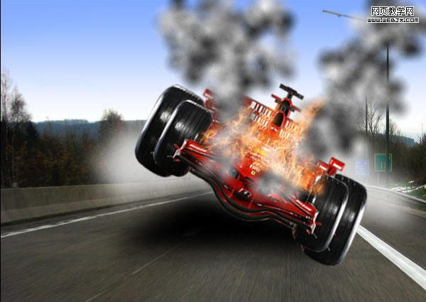 ps照片合成教程:著火的瘋狂f1賽車_網頁設計