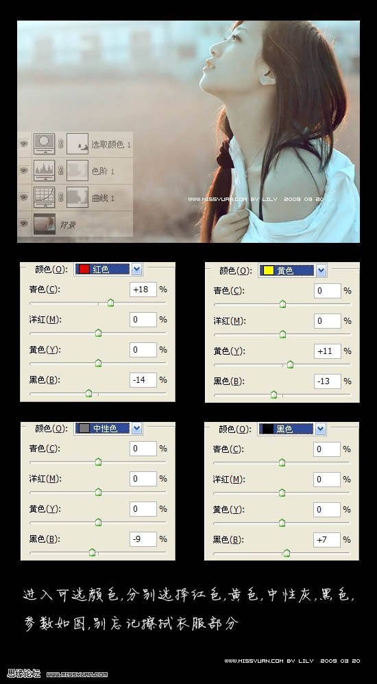 photoshop教程:偏黃色mm照片調色實例