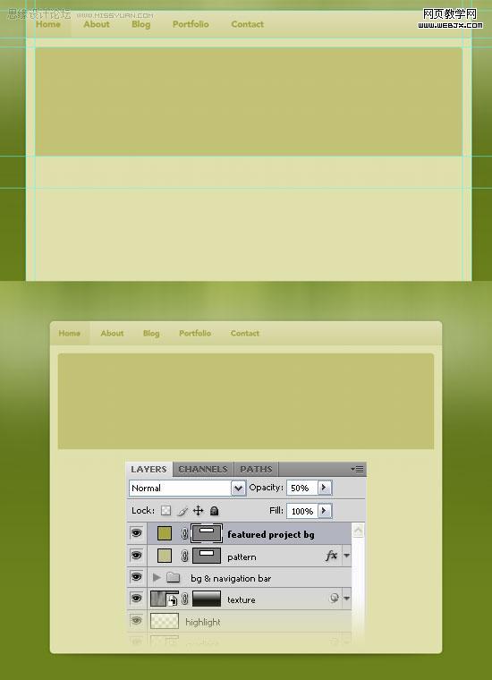 ps教程:用photoshop制作綠色調網站首頁模板-www.webjx.com
