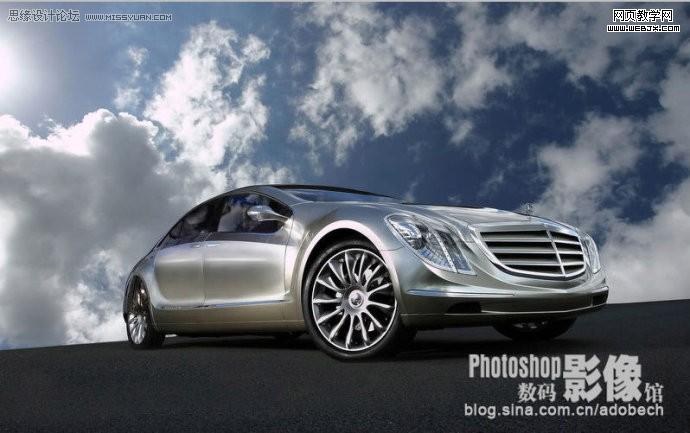 photoshop調(diào)出青藍(lán)色天空下停放的汽車
