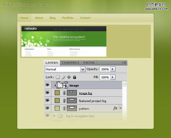 ps教程:用photoshop制作綠色調網站首頁模板-www.webjx.com