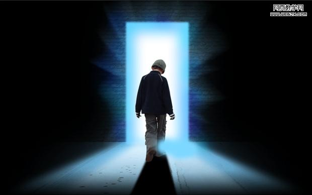 ps合成教程:走進(jìn)神秘發(fā)光之門的男孩-webjx.com