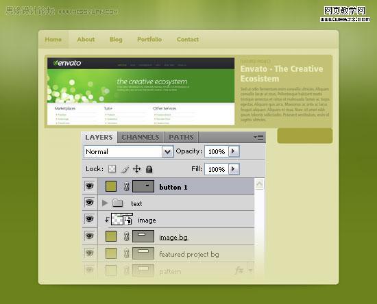 ps教程:用photoshop制作綠色調網站首頁模板-www.webjx.com