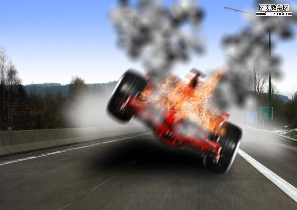 ps照片合成教程:著火的瘋狂f1賽車_網頁設計