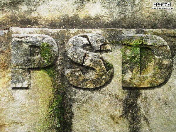 ps制作真實的帶苔蘚的破損的石頭文字-webjx.com