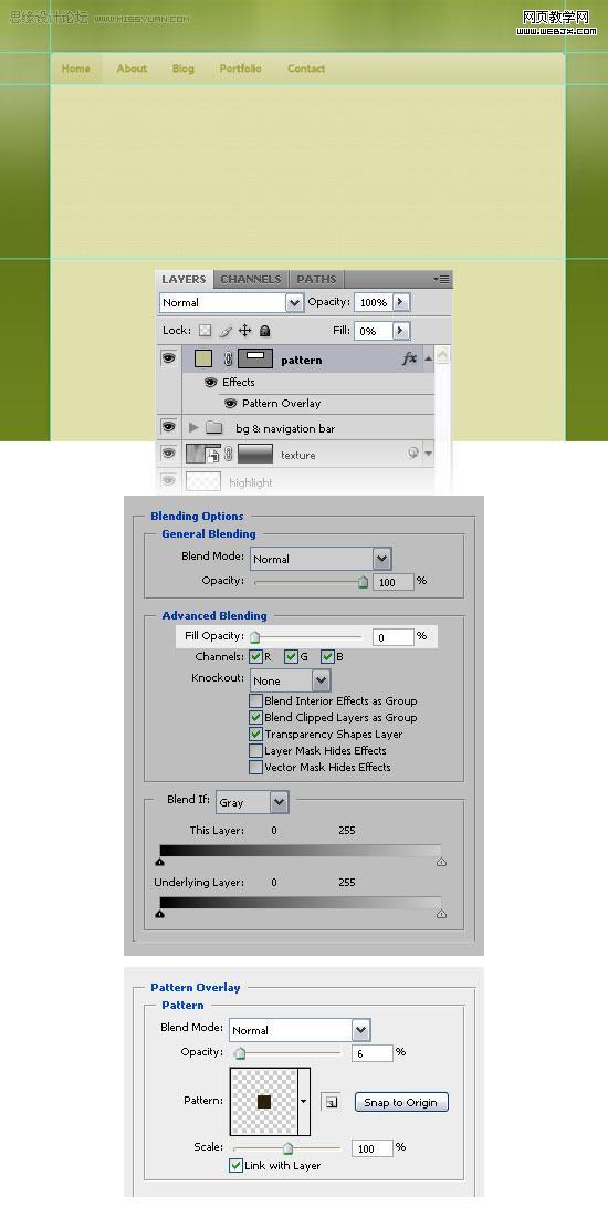 ps教程:用photoshop制作綠色調網站首頁模板-www.webjx.com