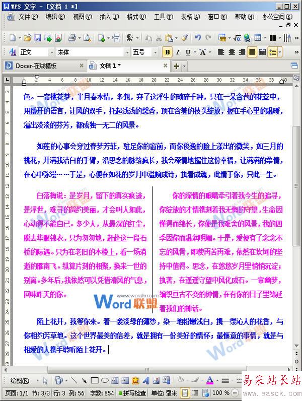 被分欄后的文字