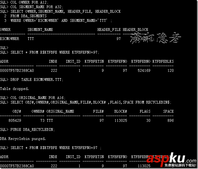 oracle,定位數據庫對象
